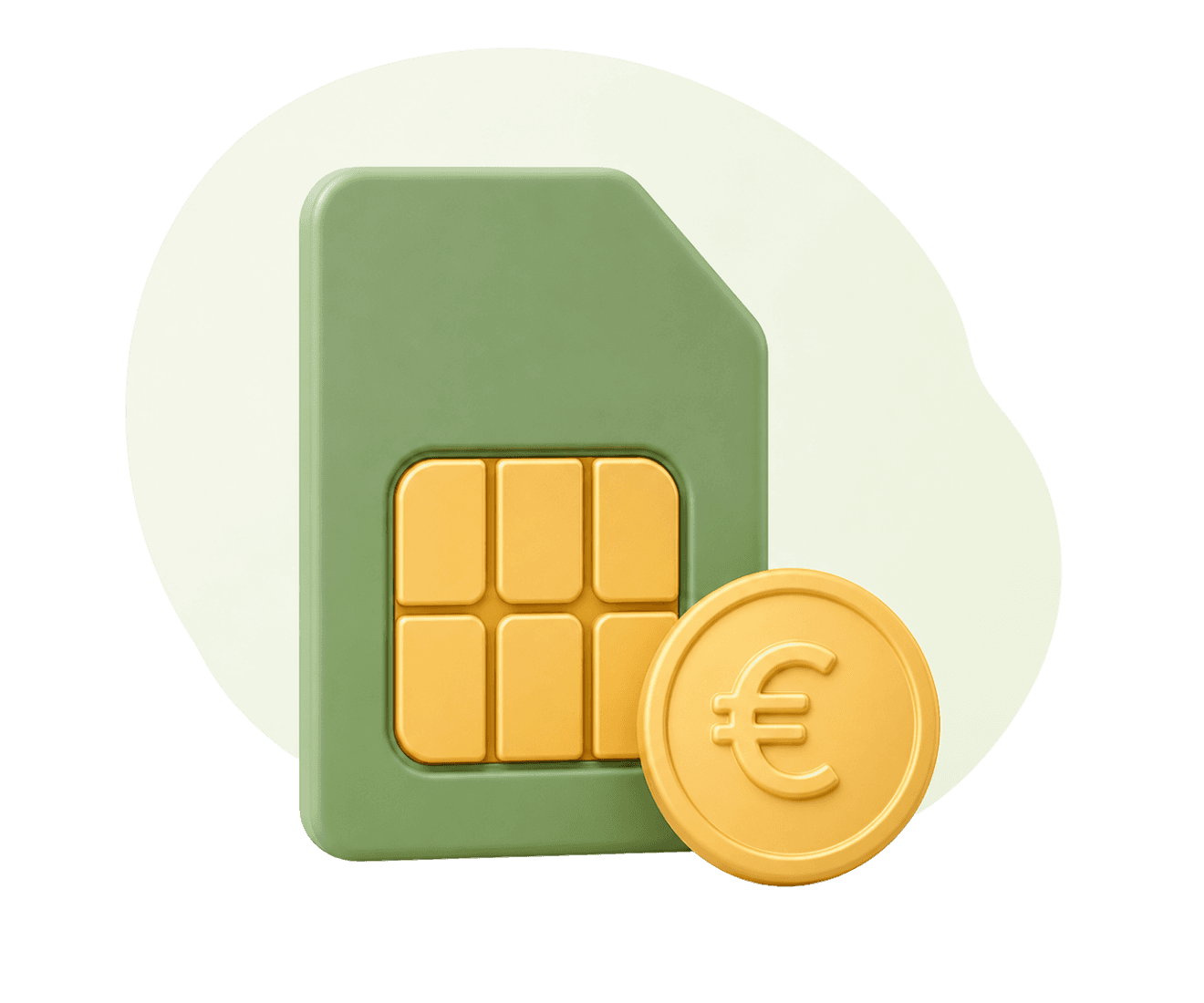 3D-illustratie van een simkaart met een gouden euromunt
