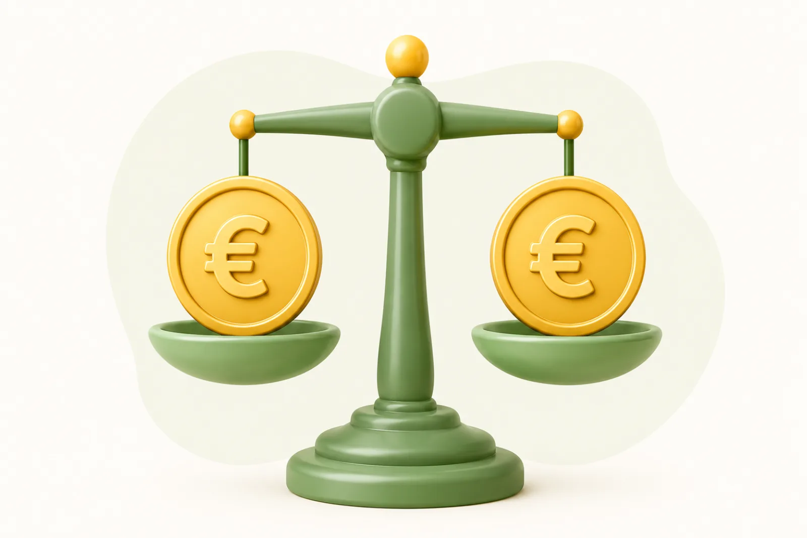 Groene weegschaal met aan beide kanten een gouden euromunt in balans