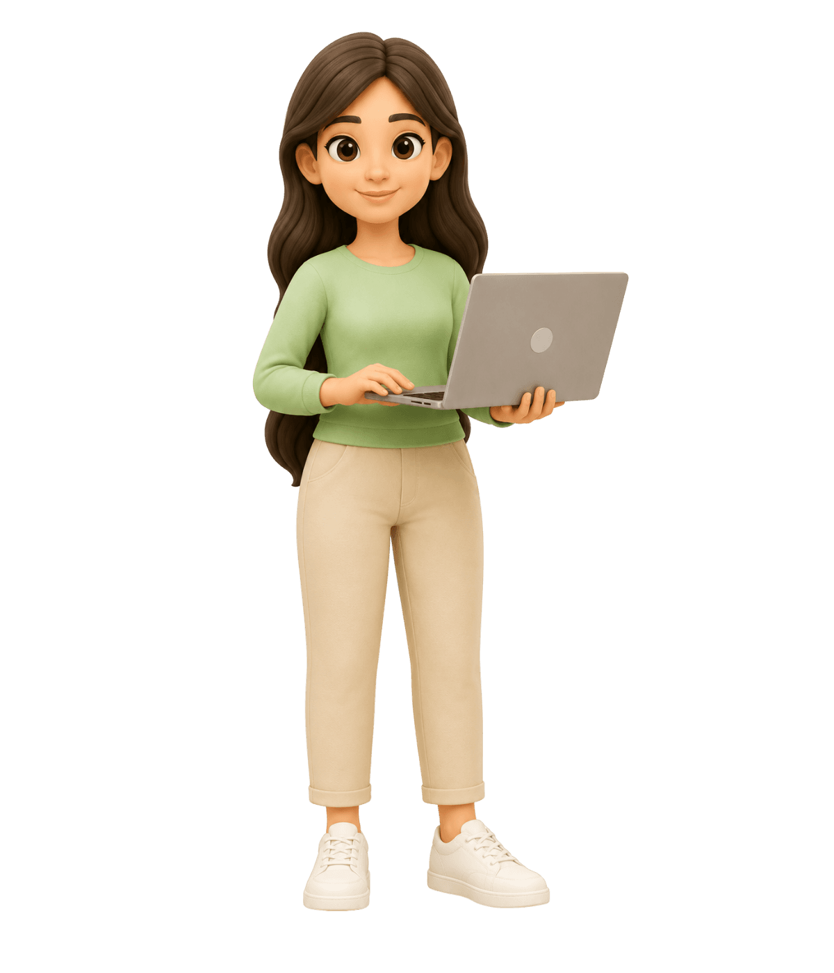 Vrouw die staand een laptop vasthoudt